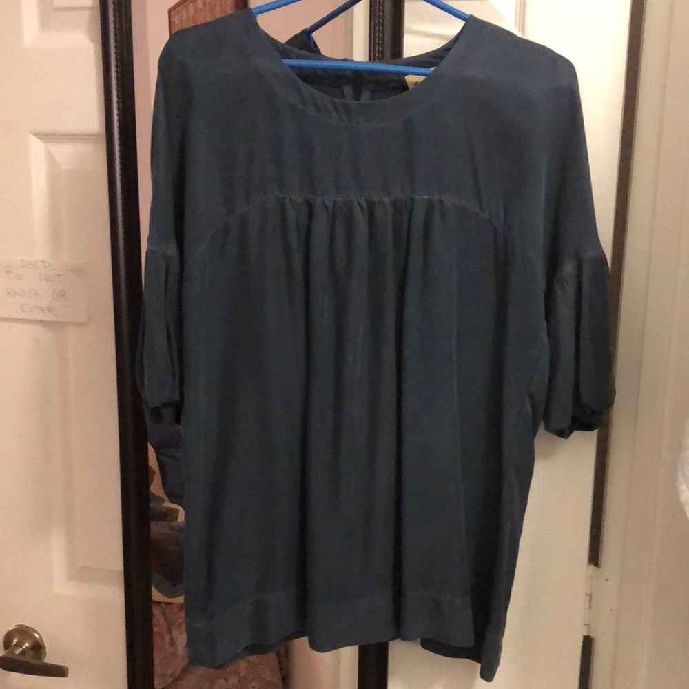 Ella Moss L Balloon sleeve moody silky cupro blouse NWT USA